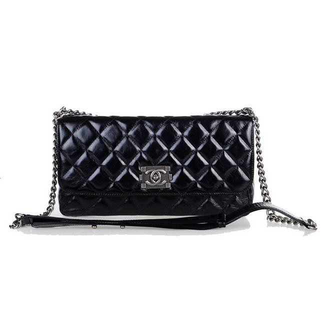 Best Chanel Bright Leather Flap Bag A30123 Black On Sale